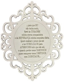 Placa Decorativa Oração Coragem Com Arabesco 25x20 cm MDF Branco - D'Rossi