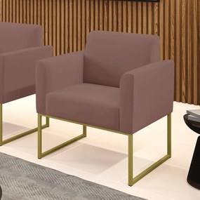 Poltrona Base Industrial Dourado Marisa Veludo - Rose
