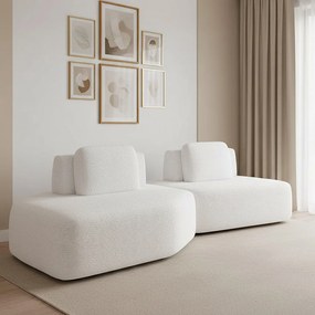 Sofá 2 Lugares Orgânico com Chaise e 1 Módulo Central Berlim Bouclê K01 - D'Rossi - Off White