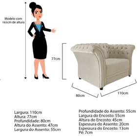 Poltrona Decorativa Chesterfield Sofia Suede Bege- ADJ Decor
