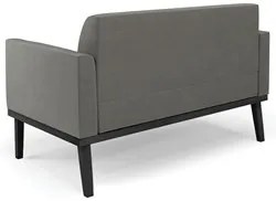Sofá Namoradeira e 1 Poltrona Base Madeira Preto Maressa Suede Grafite