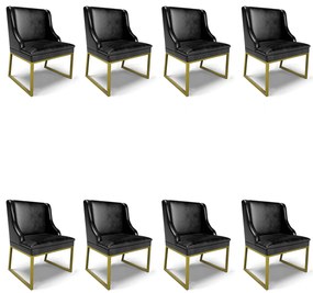 Cadeira Sala de Jantar Industrial Dourado kit 8 Liz Sint PU D03 - D'Rossi  - Preto