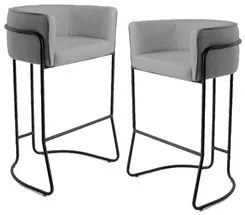 Kit 2 Banquetas Decorativas Base Aço Preto Betina C-416 Linho Cinza Es