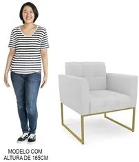 Poltrona Decorativa Base Industrial Dourado Ana Linho Cinza - Ibiza