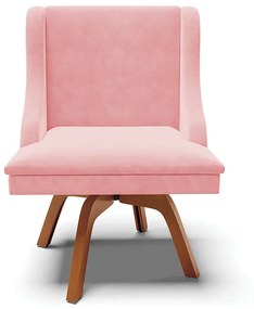 Kit 04 Cadeiras de Jantar Liz Suede Rosa Bebê Base Madeira MM35 - D'Rossi