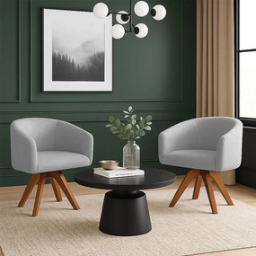 Poltrona Sala Base Giratória Madeira Kit 2 Arielle Suede D03 - D'Rossi - Cinza