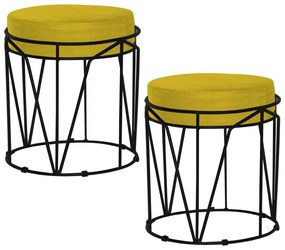 Kit 2 Puffs Decorativo Sala de Estar Base Preto Chloe Suede Amarelo G41 - Gran Belo
