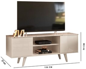 Rack TV 50 Pol 136cm Bancada para Sala Korelli Calacata/Off White M20 - D'Rossi