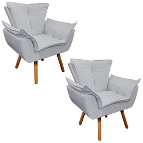 Poltrona Sala de Estar Pé Palito de Madeira Kit 2 Opala Corino D03 - D'Rossi - Cinza