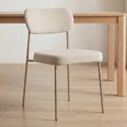 Cadeira Jantar Estofada Pé Metal Rosê Lavy Boucle Bege S08  - Mpozenat