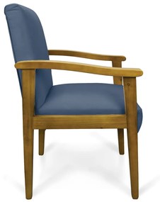 Poltrona Eloisa Suede Azul Marinho Base de Madeira Castanho