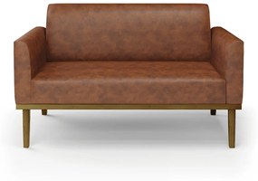 Poltrona Namoradeira Decorativa Isabella Pés Fixo em Madeira Castanho PU Nozes G19 - Gran Belo