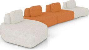 Sofá 4 Lugares Orgânico com Chaise e 3 Módulos Berlim Bouclê Off K01 - D'Rossi - Off White/Caramelo