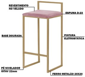 Kit 2 Banquetas Decorativa Jasmine Base Gold Veludo Rosê G41 - Gran Belo