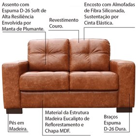 Sofá 2 Lugares Sala de Estar 150 cm Milão Couro Marrom Envelhecido G03 - Gran Belo