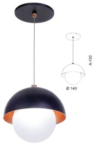 Pendente Cúpula Ø14X13Cm Metal E Globo Ø10Cm 01Xg9 |Old Artisan Pd-552... (GRAFITE, FOSCO (BRANCO))