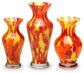 Kit com 3 Vasinhos 76, 77 e 78 Multicor Amarelo, Laranja e Coral Murano Cristais Cadoro