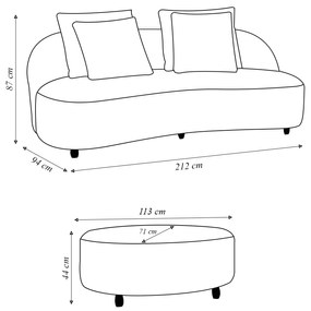 Sofá Living Sala de Estar Rocca 212cm com Puff Pés Madeira Linho Rústico Nude G92 - Gran Belo