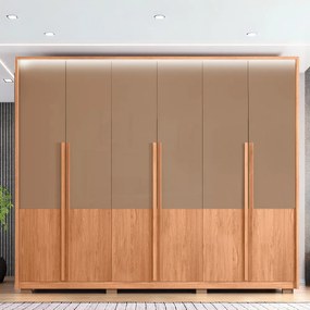 Guarda Roupa Casal Space com 6 Portas de Bater 4 Gavetas e Led MDP Freijo/Sued G11 - Gran Belo