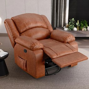 Poltrona do Papai Reclinável Sala de Cinema Madrid Glider Manual Giratória PU Caramelo Brilho G23 - Gran Belo
