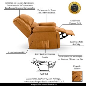 Poltrona do Papai Reclinável Melim Controle Power Elétrico PU Whisky FH1 - D'Rossi