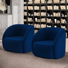Kit 2 Poltronas Decorativas Sala de Estar Clarke Veludo Azul G45 - Gran Belo