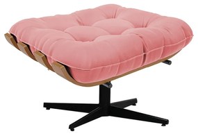 Puff Giratório Costela Suede Rosê Base Cromada Preto - D'Rossi