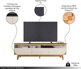 Bancada Decorativa Saiko MDP Pintura UV 3 Gavetas Corrediças Telescópicas até 75 Cinamomo/OffWhite G97 - Gran Belo