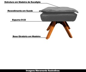Kit 2 Puff's Decorativos Base Giratória em Madeira Charger Suede Grafite G19 - Gran Belo