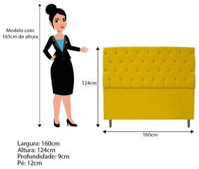 Cabeceira Estofada Liverpool 160 cm Queen Size Suede Amarelo - ADJ Decor