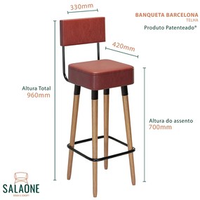 Kit 04 Banquetas Alta Barcelona Corano Vermelho Telha Pés Palito - D'Rossi