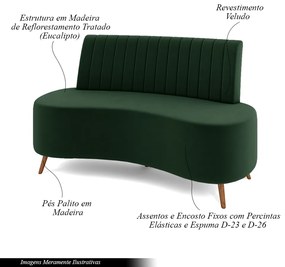 Sofá Living Decorativo 2 Lugares 1,35M Katara Verde Escuro Veludo G33 - Gran Belo