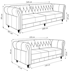 Conjunto de Sofá Sala de Estar Stanford Chesterfield 2 e 3 Lugares 180cm/240cm Pés Madeira Couro Bege Manchado G58 - Gran Belo