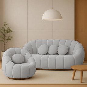 Sofá 2 Lugares com Poltrona Orgânica Fixa Cloud Bouclê E03 - D'Rossi - Cinza claro