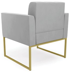 Kit 1 Sofá Namoradeira e 2 Poltronas Elisa Suede Base Metálica Industrial Dourado - D'Rossi - Cinza