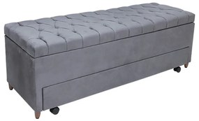 Calçadeira Baú com Sapateira Casal 140cm Paris Capitonê Suede Cinza - Sheep Estofados - Cinza