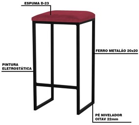 Kit 2 Banqueta Decorativa Billie Base Preta Suede Bordô G41 - Gran Belo