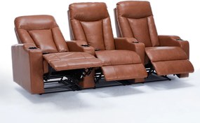 Poltrona Sala de Cinema 3 Lugares Califórnia Aquecimento Massagem Reclinável Manual PU Caramelo G94 - Gran Belo