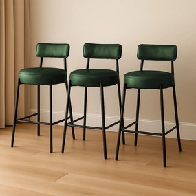 Banqueta Cozinha Alta com Encosto Industrial Preto Kit 3 Londres PU D03 - D'Rossi - Verde