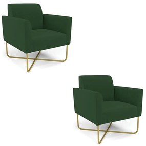 Kit 2 Poltronas Base X Industrial Dourado Marisa Veludo D03 - D'Rossi - Verde