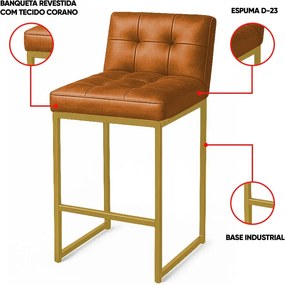 Banqueta Cozinha Alta com Encosto Industrial Dourado Lirina PU C05 - D'Rossi - Whisky