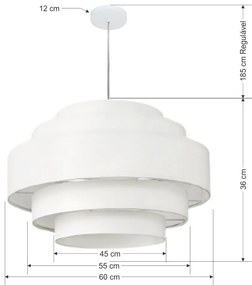 Lustre Pendente Vivare Md-4389 Cúpula em Tecido Branca - Bivolt