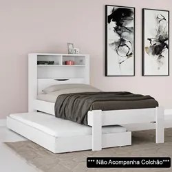 Bicama Solteiro Baú Com Nicho e Cama Auxiliar Invicta Branco - Santos