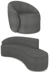 Sofá 4 Lugares 220cm Wendi e Poltrona Steve Boucle Grafite I01  - Mpoz