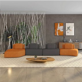 Sofá 4 Lugares Orgânico com Chaise e 3 Módulos Berlim Bouclê Cr K01 - D'Rossi - Caramelo/Grafite