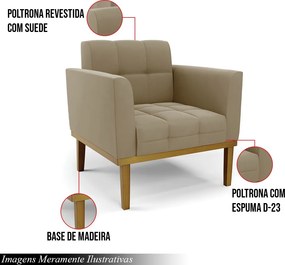 Poltrona Decorativa Karen Pés Fixo em Madeira Castanho Suede Nude G19 - Gran Belo