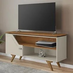 Rack Bancada para TV 50 Pol Pés Retrô Village B02 Off White/Naturalle
