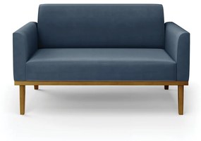 Sofá Namoradeira Base de Madeira Fixa Castanho Marisa Suede D03 - D'Rossi - Azul Marinho