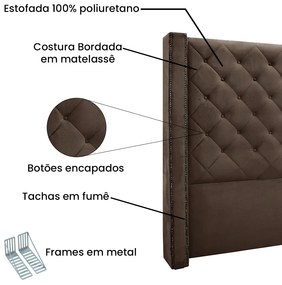 Cabeceira Cama Box Casal 140cm e Recamier Vicenza Veludo S04 - D'Rossi - Marrom