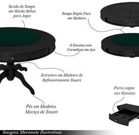 Conjunto Mesa de Jogos Carteado Bellagio Tampo Reversível e 6 Cadeiras Madeira Poker PU Caramelo/Preto G42 - Gran Belo